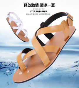 VISION Sandal Rom Fesyen Kulit Mewah Bernafas Musim Panas Sandal Kasual Luar Korea Bersaiz Kecil 37 38 Sandal Memandu Lelaki Berseluar Lembut Berkualiti Tinggi Sandal Dan Sandal Jepit Peribadi Kasut Rata Yang Tidak Tergelincir