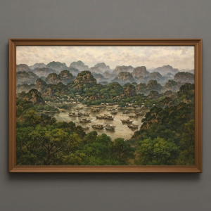 Tranh Nghệ thuật "Vịnh Hạ Long Và Những Con Thuyền" VIETSMART ART - Sơn dầu trên toan vải 60 x 90cm