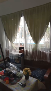 📌 BLOCK OUT TELA CURTAIN with LACE & STAR DETAILED ( DOUBLE CURTAIN ) * SOLD AS PAIR * With/Ring SIZE : 100cm(W)*210cm(L)