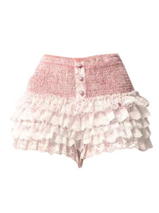 Váy Ngắn Ren Trắng Hồng Pháp Cạp Cao Cho Nữ Mùa Xuân 2025 Váy Ngắn Chữ a Thanh Lịch Váy Ngắn Bánh Kem