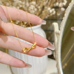 Elegant Simple Love Infinity Diamond Rope Knot Necklace 18K Gold Adjustable Clavicle Chain Geometric Alloy Pendant Gift for Best Friend Valentines Day