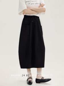 Elegant High Waist A-Line Mini Skirt with Multiple Pockets Womens Fashion Spring 2025 Drawstring Detail Commute Style Skirt