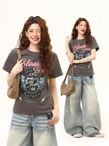 WILDAZI | Vintage Retro Letter Print Slightly Loose Short T-Shirt