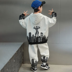 Boys Sporty Hoodie And Pants Set Autumn Wear Two-Piece Cartoon Outfit Trendy Childrens Clothing Set for Big Kids