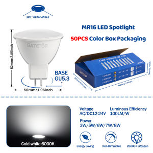 50pcs High Quality Household AC/DC 12V 24V Bulb Lamp Cup Light MR16 GU5.3 High Brightness Spot 38 Degree Lighting Accessories
