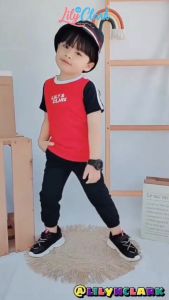 Lily And Clark Kaos Anak Laki-Laki Stylish Warna Merah Salur Navy KLC28