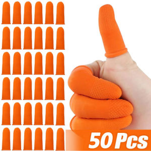 【Bella Room】 50PCS Orange Anti-static Anti-slip Latex Finger Cots Multi-use Disposable Rubber Fingertips Protector Gloves
