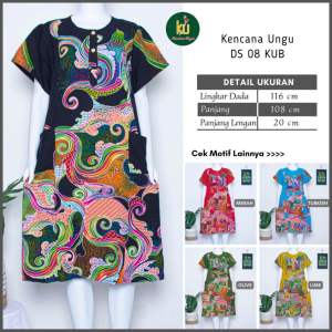 COD DS08 Daster Batik Kencana Ungu Kencana Ungu Label Biru Ukuran Jumbo Daster Lengan Pendek Baju Santai Tidur Wanita Dewasa Kancing Depan Busui Friendly Motif Terbaru