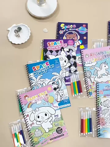 20 Pages with 5 Watercolor Pens For Kids Color by Number Coloring Book Set Spiral Bound Coloring Set