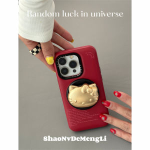 Girls Dream Korean High-End Leather Frosted Magnetic Absorption iPhone 16 pro Max Case Metal KT Cat Stand 15 14 Film 13 Two-In-One Protective Cover