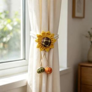 2 Chiếc Rèm Cửa Bằng Vải Cotton Tết Kiểu Hoa Hướng Dương Phong Cách Boho Trang Trí Nhà Cửa Chất Liệu Vải Không Dệt Dùng Để Buộc Rèm Cửa Sổ