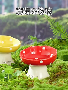 Pet Ceramic Bowl Elevated Feeder Neck Protection High Feet Oblique Mouth Cat Dog Food Water Dish Makanan Kucing