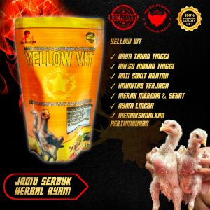 Yellow Vit 100gram Jamu Herbal Untuk Menambah Nafsu Makan Ayam Dimasa Pertumbuhan Dan Imunitas Ayam Terjaga.