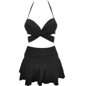 Womens Bikini Swimsuit Three-piece Set V-neck Skirt Style Thermal Spring Swimwear Triangle Slimming Design Separate Swimsuit