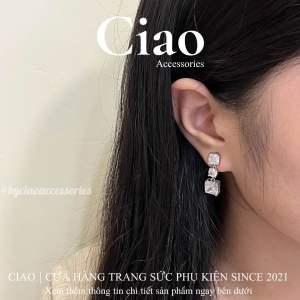 Khuyên tai bông tai mạ bạc S925 thiết kế đính đá sang trọng The Coach Luxury Ciao