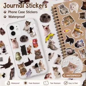 101pcs Funny Cat Stickers Cute Kitten Meme Designs with Hats Fashion Glasses & Peace Signs Self-Adhesive Paper Decals
