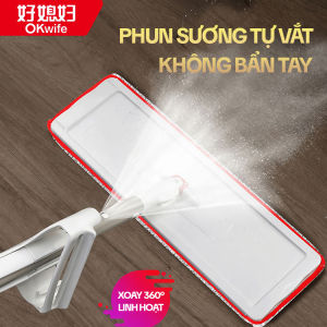 Cây lau nhà phun sương tự vắt OKwife HD-7530 bàn lau 36cm cán inox 130cm kèm 2 bông microfiber