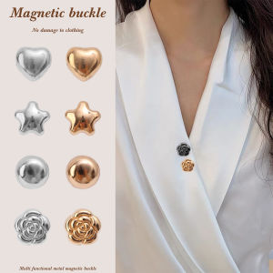 Metal Magnetic Buckles DIY Clothing Accessories for Women Collar Cuffs Button Clips Fashion Retro Flower Star Shaped Brooches Without Hole Exquisite