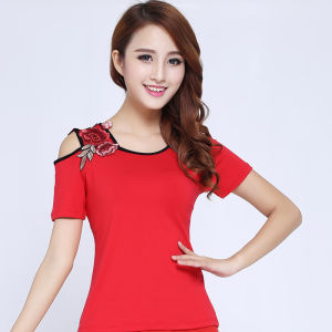Modale Short Sleeve Dancewear T-Shirt for Women Square Dancing Practice Uniform Spring Autumn Performance Pure Color Slim Fit