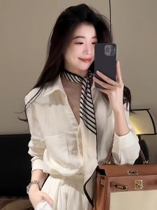 Khăn Choàng Lụa Dài Mỏng Thời Trang Nữ Mùa Hè 2025 Phong Cách Mới Trang Trí Thắt Nút Túi Áo Sơ Mi