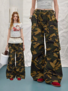 unifree | Quần Tây Dài Phong Cách Mỹ Camouflage Rộng Thoáng Thời Trang