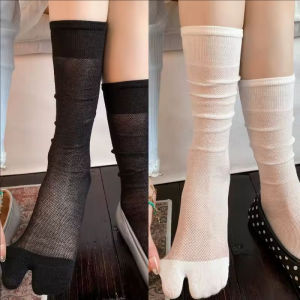 Summer Thin Tabi Socks Women 6Colors Cotton Long Toe-separated Sock Sheer Mesh Non-Slip Cuff Seamless 2 Toe Socks