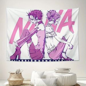 VIKAMA Hồng Anime Girls Tapestry Retro Kawaii Treo Tường Manga Nghệ Thuật Cho Trang Trí Ký Túc Xá Hai Cô Gái Thiết Kế Đứng Chống Đỡ Nhau Màu Tím & Hồng