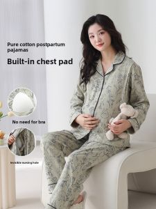 Miiow | Pure Cotton Maternity Nightgown Summer Thin Pregnant Women Sleepwear With Nursing Mouth Home Clothes For Ladies Long Sleeve