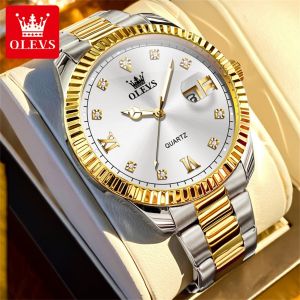 OLEVS watch for men orginal waterproof fashion diamond dial calendar luminous stainless steel two tone strap men watches
