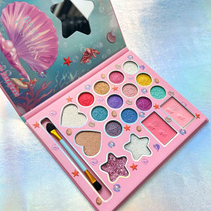 18-Color Cartoon Shell Makeup Palette with Brushes MirrorDreamy Glitter Matte and Shimmer FinishPerfect for Holiday Parties