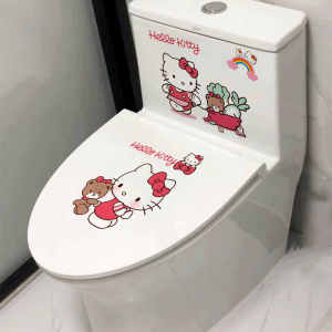 Adorable KT Cat Toilet Lid Stickers Funny Personality Waterproof Self-Adhesive Bathroom Wall Decorations Cartoon Animation