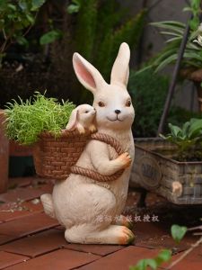 Adorable Country Rabbit Flower Pot Creative Garden Ornaments Outdoor Courtyard Decoration Balcony Arrangement Succulent Potted Plants