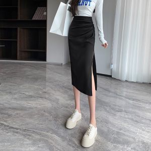 Stylish High-end Spring New Design Versatile High-waist Pure-Desire Slit Hugging Dress