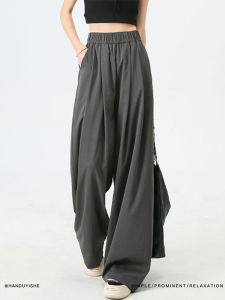 กางเกงลำลองชายฤดูร้อนเอวสูงหลวมๆ กางเกงเต้นรำผ้าไหมน้ำแข็ง กางเกงขายาวทรงหลวมๆ ทรงหลวมๆ สำหรับผู้ชายและผู้หญิง