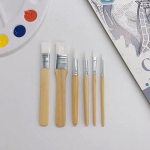 Kuas Cat Air & Lukis Minyak Nilon 6 Buah Set Kuas Lengkap Gagang Kayu untuk Anak Perlengkapan Melukis yang Praktis