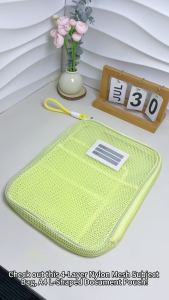 A4 Nylon Mesh Zipper Subject Bag 4-Layer L-Shaped Document Pouch Handheld Paper Organizer Bag