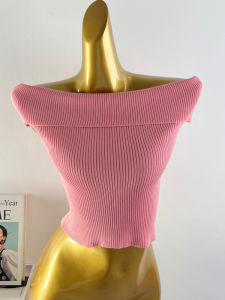 Áo Len Dệt Kim Hở Vai Ngắn Ôm Vừa Vặn Mùa Hè Cho Nữ Phong Cách Mới Giảm Béo Đa Năng Trẻ Trung Áo Thun Cổ Tròn Tay Ngắn