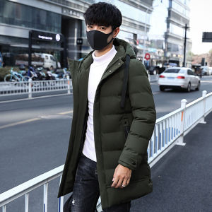 plus Size Mens down Cotton Jacket Winter Thickened 200 Pounds Medium Length Hooded Zipper Closure Solid Color Fashionable Fat Clothes