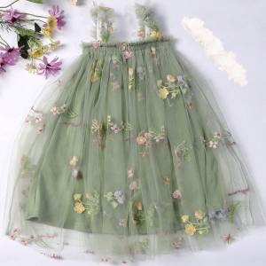 Adorable Toddler Baby Tutu Dress Sleeveless Embroidery Floral Tulle Dress Little Girl Princess Dresses with Flower Headband