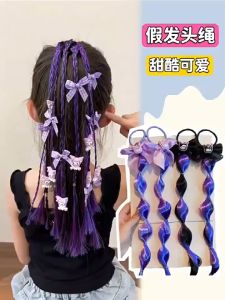 Rambut Palsu Kepang Kuromi Ungu Hitam Kepang Karakter Kartun 3D Wig Rambut Palsu Anak Kepang Kuda Sanrio