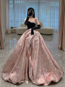 Rose Evening Gown Wedding Dress Princess Ball Gown Birthday Engagement Party Womens Long Skirt Korean Style Pure Color