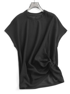 เสื้อยืดคอกลมแขนสั้นทรงหลวมสำหรับผู้หญิง สีดำ ทรงเข้ารูป เอวเข้ารูป แฟชั่นฤดูร้อน เสื้อผ้าทำงานแบบลำลอง