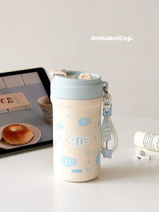 Blue Fish Coffee Insulated Water Bottle Straw Portable Large Capacity Double Sided Drink Ladies New 2025 High Aesthetic Value