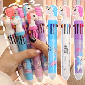 6Pcs Cute Kawaii Unicorn 10 Color Ballpoint Pen Multi-color Retractable Pens Office School Stationery Kids Gift