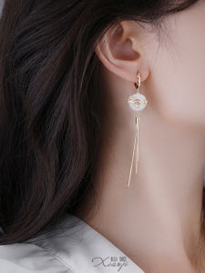 Elegant Long Tassel Jade Dangle Earrings Face Slimming Vintage National Style Ancient Costume Womens Fashion Jewelry