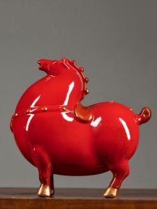 Creative Ceramic Wealth Attracting Red Tang Horse Fat Horse Decorative Ornaments for Office Tea Room Living Room Desktop