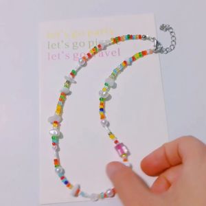 [FREESHIPMAX] Dây chuyền hạt cườm trong suốt nhiều màu mix đá sỏi trắng Vòng cổ thời trang Hàn Quốc handmade - Minehandmade