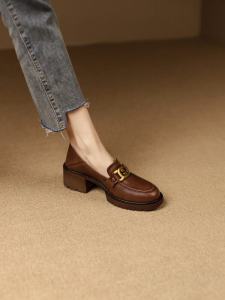 Handmade ส้นหนารองเท้าส้นสูงภาษาฝรั่งเศสคํา Vintage จุ่มปากแบนรองเท้าหัวเข็มขัดโลหะ < Ne1> รองเท้าสบายรองเท้าไม่มีส้นรอบ Toe