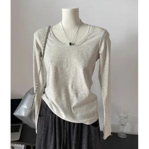Womens Pure Cotton Long Sleeve T-Shirt from Guangzhou Thirteen Row Autumn Winter High Quality Casual Wear Slim Fit Crewneck