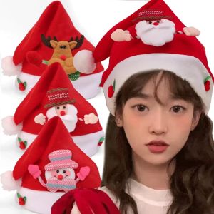 หมวกหมวกคริสต์มาสซานตาคลอสผ้านอนวูฟเวนสำหรับเด็กผู้ใหญ่หมวกคริสต์มาสของขวัญตกแต่งงานปาร์ตี้เทศกาลคริสต์มาสปีใหม่ร่าเริง